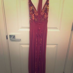 Rust maxi dress w/embroidery